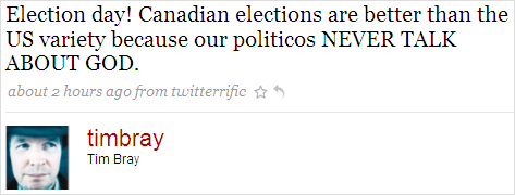 Tweet on Elections in Canada